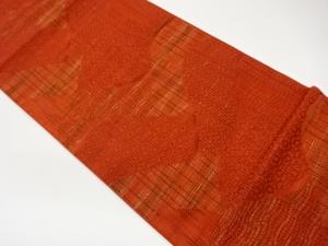 本場筑前博多変わり格子に菱・曲線模様織出し袋帯